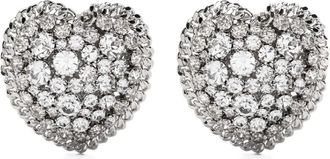 Alessandra Rich Accessoires, Dames, Grijs, ONE Size, Crystal Heart Earrings
