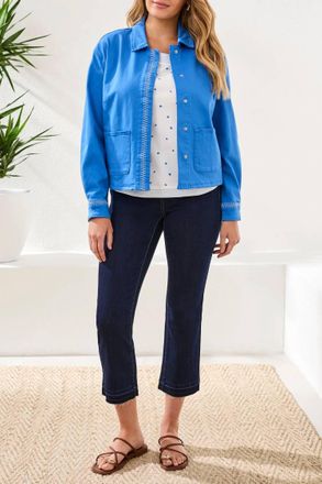 Tribal Whipstitch Snap Front Jacket In Royal