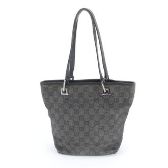 Gucci Black Leather Canvas Handbag Tote Bag (Pre-Owned)