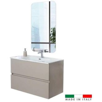 Feridras Feridras - Mobile Bagno Sospeso Tortora Pastello 90x47 Arredo Moderno con Specchio