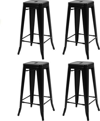 IDMarket Set Di 4 Sgabelli Da Bar Leny In Metallo Nero Opaco Impilabili Con Aspetto Grezzo Di Fabbrica