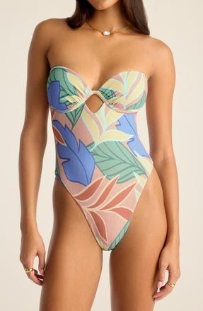 Vitamin A Mabel Underwire Bandeau One-Piece Swimsuit in Retro Jungle at Nordstrom, Size Large