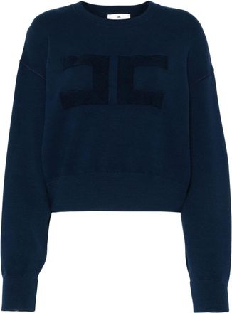 Elisabetta Franchi logo-embroidered cropped sweatshirt - women - Polyester/Viscose - 44 - Blue
