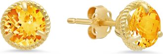 MAX + STONE 14k Yellow Gold Roped Halo Gemstone Round Stud Earrings for Women 6mm