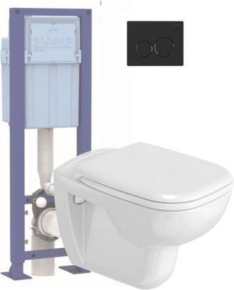 Duravit Pack Inodoro Suspendido Duravit D-code + Asiento + Soporte Siamp + Placa Negra