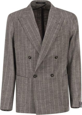 Tagliatore Mens Double-breasted Jacket In Alpaca And Linen - Grey Wool - Size EU 50 (Mens)