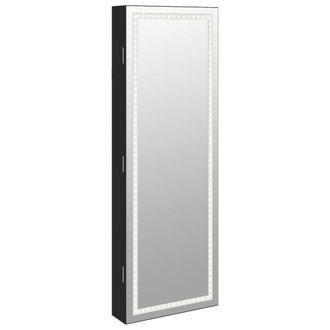 Berkfield Home Mirror Jewellery Cabinet with LED Lights Wall Mounted Black