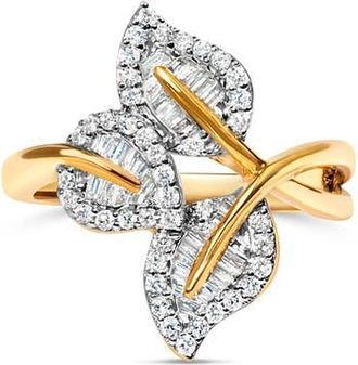 House of Brilliance Silver 1/2 Cttw Diamond Bypass Triple Leaf Ring in Yellow at Nordstrom, Size 6
