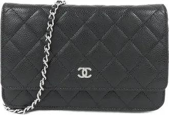Chanel Black Grained Calfskin Chain/Shoulder Wallet (Pre-Owned)