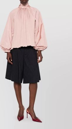 Max Mara silk blend pleated high neck long sleeve blouse