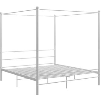 vidaXL Canopy Bed Frame without Mattress White Metal 180x200 cm Super King Vidaxl