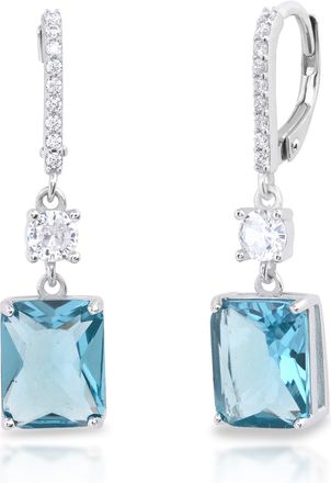 MAX + STONE Sterling Silver Emerald Cut 8x10MM Simulated Aqua and White Topaz Leverback Earrings