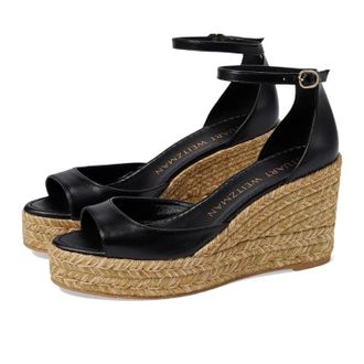 Stuart Weitzman Nudistia Sandals Women Black Wedge Heel Espadrille HTAT1050