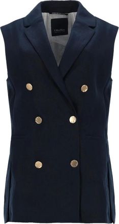 Max Mara Vests, female, Blue, Size: 2XS Linen Basketweave Gilet