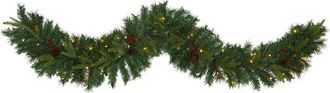 Nearly Natural 6Ft. Mixed Pine Artificial Christmas Garland With 35 Clear Led Lights, Berries And Pinecones