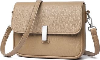 Generic Cowhide Leather Shoulder Bag For Women, Single Strap Handbag, Ladies Crossbody Purse With Multiple Pockets, Durable(Khaki)