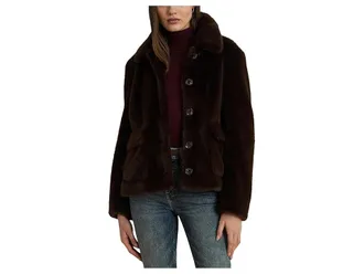 Lauren Ralph Lauren Faux Mink Button Front Womens Coat Circuit Brown : XL, Polyester