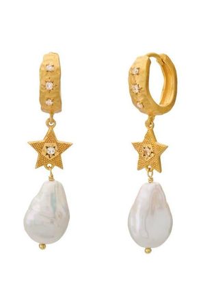 Murkani Cosmic Love Long Star Earring With Pearl in Yellow Gold at Nordstrom