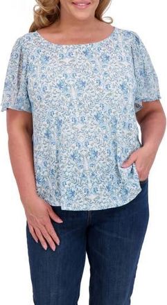 Lucky Brand Flutter Sleeve Top in Chambray Multi at Nordstrom Rack, Size 1X