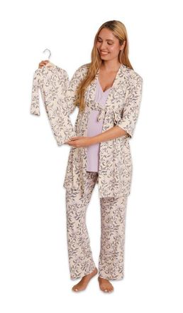 Everly Grey Analise During & After 5-Piece Maternity/Nursing Sleep Set for Mom & Baby in Poppy at Nordstrom, Size X-Large