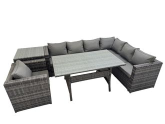 Fimous 7 Seater Patio Dining Corner Sofa Sets with Chair Side Table in Dark Grey