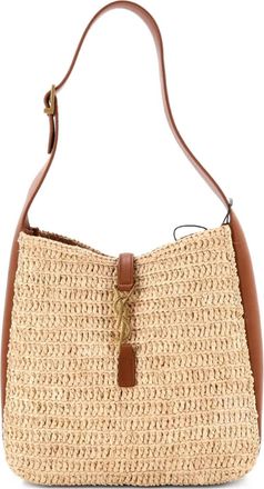 Saint Laurent Le 5 a 7 Supple Hobo Raffia and Leather Small tote bag - Marrone