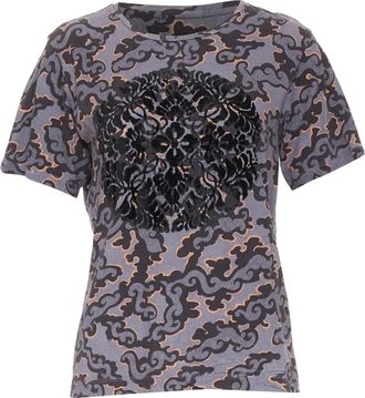 Dries Van Noten 2013 purple orange oriental cloud print felt applique tshirt S