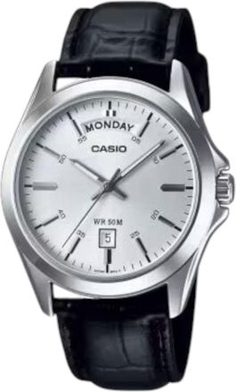 Casio Standard Genuine Leather Band Black Silver MTP-1370L-7AVDF
