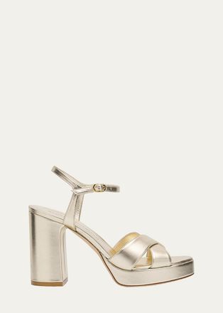 Stuart Weitzman Dayna Metallic Crisscross Platform Sandals