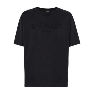 Balmain T-Shirts, male, Gray, Size: XL Vintage Embroidered T-Shirt