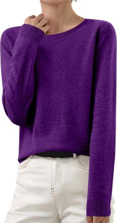 Generic Jumpers for Women UK, Ladies Sweaters Casual Long Sleeve Shirts Round Neck Knit Solid Pullover Sweater Jumper Tunic Tops Fall Winter Sweatshirts,Purpl