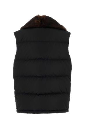 Prada Womens Black Re-Nylon Sleeveless Down Jacket Nero Piumini