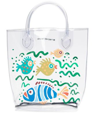 10 Corso Como large fish-print transparent tote bag - White