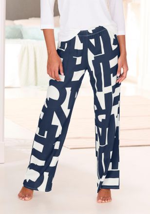 French Connection Pyjamahose FRENCH CONNECTION, Damen, Gr. 32, N-Gr, weiss (dunkelblau, wei&szlig;, gemustert), Web, Obermaterial: 100% Viskose, gemustert, loose fit lang, Ho