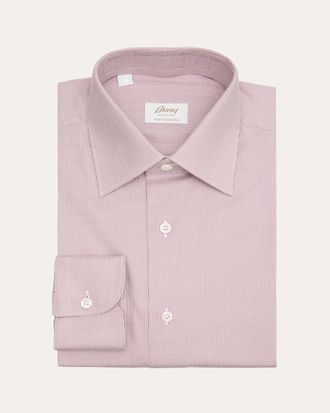 Brioni Mens Ventiquattro Cotton Micro-Houndstooth Dress Shirt