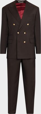 Brunello Cucinelli Men & apos;s Wool and Cashmere Chevron Double-Breasted Suit