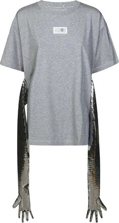 Maison Margiela Tops, Dames, Grijs, S, Katoen, Gloves Crewneck T-shirt