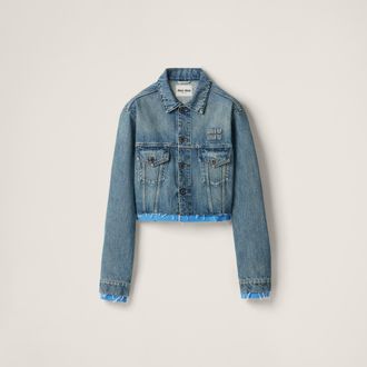 Miu Miu Denim And Poplin Trucker Jacket, Woman, Sapphire Blue, Size 36