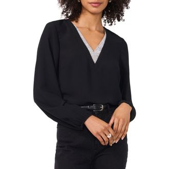 Vince Camuto Rhinestone V-Neck Top in Rich Black at Nordstrom, Size Small