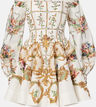 Camilla Abito bustier in lino e seta con stampa floreale