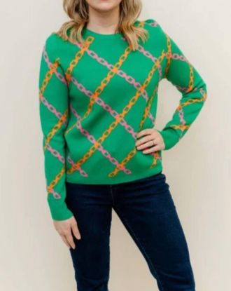 THML Clothing Haven Chainlink Sweater In Leaf Green, Orange, Shocking Pink