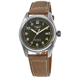 Longines Spirit Automatic Green Dial Leather Strap Mens Watch L3.811.4.03.2