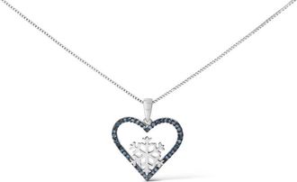 House of Brilliance 925 Sterling Silver 1/10ct TDW Blue Treated Diamond Heart Pendant Necklace