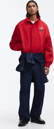 H&M Loose Fit Embroidered-motif Nylon Track Jacket in Red/sports Archives at Nordstrom, Size Xx-Large