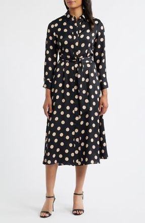 Julia Jordan Polka Dot Long Sleeve Midi Shirtdress in Black Multi at Nordstrom Rack, Size 10
