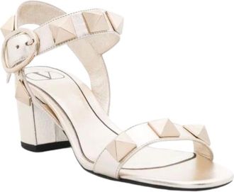 Valentino Garavani 60Mm Roman Stud Block-Heel Sandals In Light Ivory