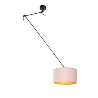 QAZQA Qazqa + Cl&aacute;sico/antiguo L&aacute;mpara Colgante Negra Con Pantalla De Terciopelo Rosa Viejo Con Dorado 35 Cm - Blitz Textil /acero Cil&iacute;ndra /alargada /redond