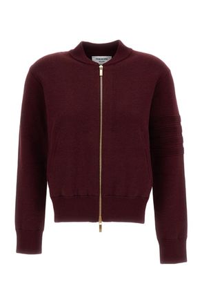 Thom Browne Burgundy Ottoman Milano Stitch 4-Bar Bomber Jacket
