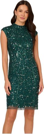 Adrianna Papell Womens Bead Cocktail Dress in Dark Green - Size 18 UK