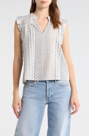 Rails Arlene Eyelet Embroidered Linen Blend Ruffle Shoulder Top in Striped Eyelet at Nordstrom, Size Xx-Small